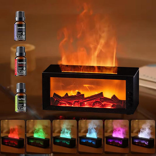 300ml Colorful Fireplace Flame Humidifier – Aromatherapy Diffuser with Remote & Timer for Home or Office