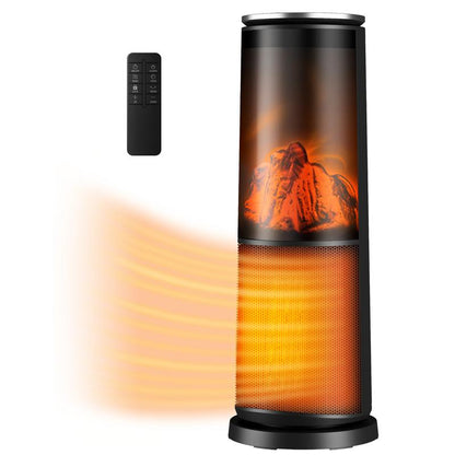 TEHANLD 25” PTC Ceramic Space Heater – 1500W Electric Tower Heater with Flame Effect, Thermostat, 70° Oscillation & Remote