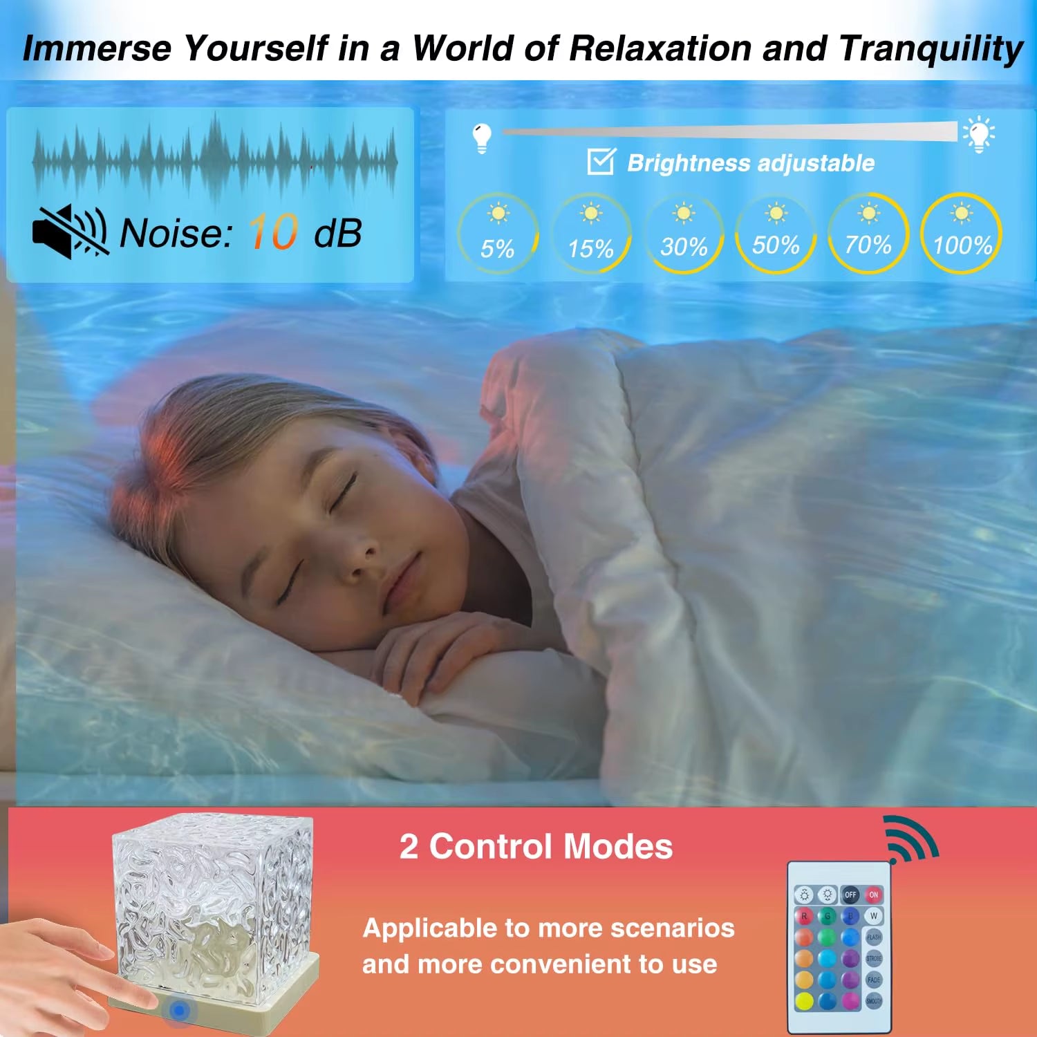 Ocean Lamp Water Ripple Projector – Aurora Wave Light Cube for Bedroom